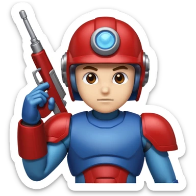 mega man but with the color rootbeer brown shiny like metal with arms for guns and a dark shiney red healmet sticker