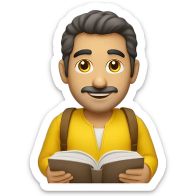 Armenian men with the yellow clothes reading book and looking at camera and smiling  sticker