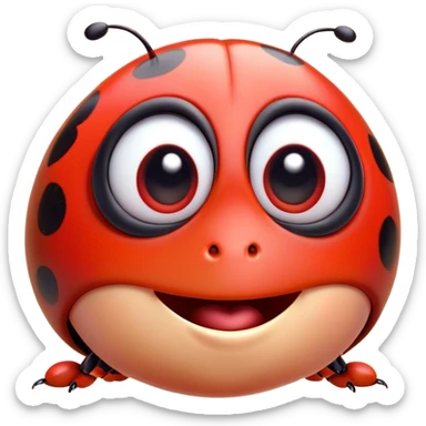 Cinematic Cheeky Ladybug Portrait Emoji, Head tilted dramatically with an exaggeratedly surprised expression, featuring a petite, vibrant form with wide, comically expressive eyes full of playful disbelief and animated, fluttering wings, Simplified yet hilariously expressive features, highly detailed, glowing with a slightly sassy scarlet glow, high shine, dramatic yet playful, stylized with an air of cheeky garden mischief, soft glowing outline, capturing the essence of a meme-worthy ladybug that looks ready to flutter its way into viral fame! sticker