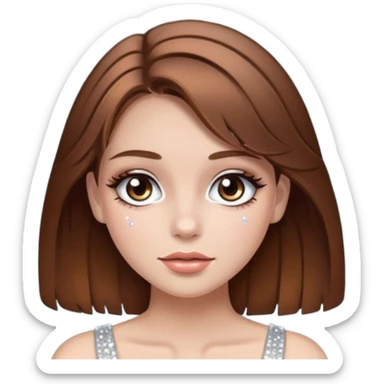 Girl with brown hair with sparkly white eyeshadow sticker