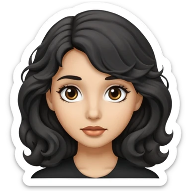 woman face with big grey eyes, medium skin tone, and black wavy hair sticker