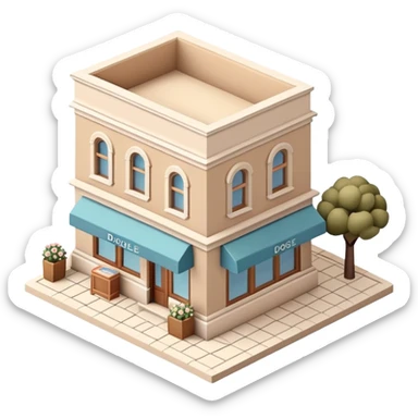 Isometric exterior little cozy beige bookstore dollhouse style 3D realistic  sticker