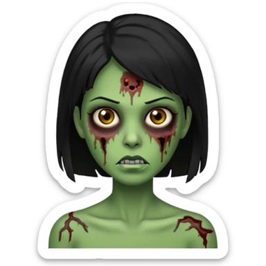 Faça uma zombie verde mulher com cabelos pretos e lisos de olhos castanhos sticker
