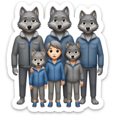 Wolf's family: mom, dad, 3 sons and 1 daughter sticker