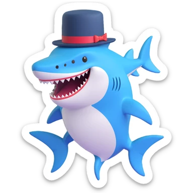 playful and charming shark wearing a top hat sticker
