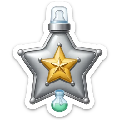 sheriff badge with star and baby feeding bottle in center sticker