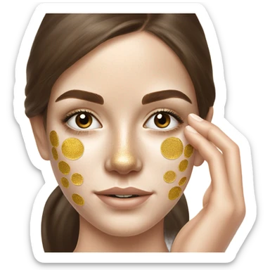 White Skin care on white freackles skin of a brunett blue eyed girl using Gold gel skin care patches under her eyes sticker