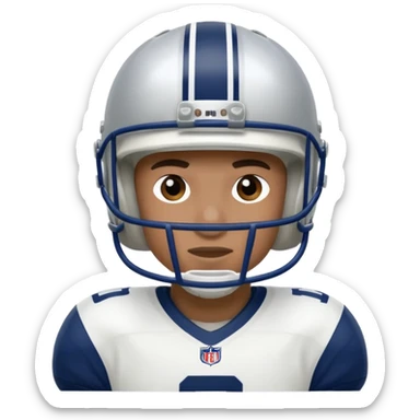 football player wearing white, silver, navy blue colors, and helmet should say 784 sticker