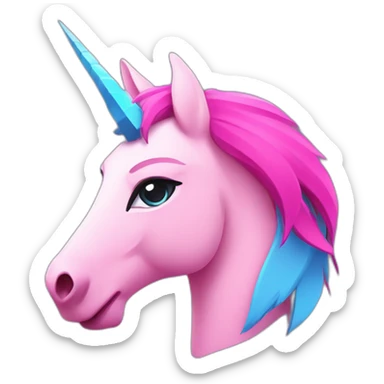 Simple minimalistic Warrior Esport Pink style logo, kind unicorn with beautiful big eyes, profile view logo, blue background sticker