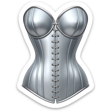 A luxury corset emoji made of silver chrome, smooth metallic curves, minimal fashion silhouette, glossy reflections, sensual high-end aesthetic, iOS emoji style, centered, clean white background sticker
