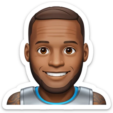 Lebron James smiling
half his face is robot/cyborg like sticker