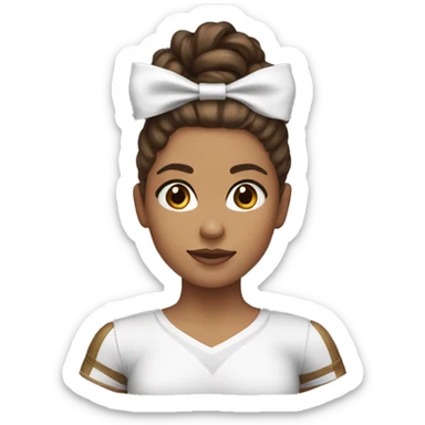 cheerleader with brown hair, hazel eyes with half up half down hairstyle & white bow sticker