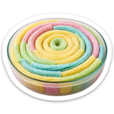 loose scatter of tiny colorful sugar strands vermicelli in pastel and bright tones pink yellow green blue thin cylindrical slightly curved matte slightly grainy texture casual sprinkle no bowl dessert or extras apple emoji style soft lighting subtle shadows emoji scale sticker