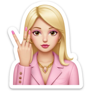 Pink middle finger with a gold ring and acrylic nails sticker