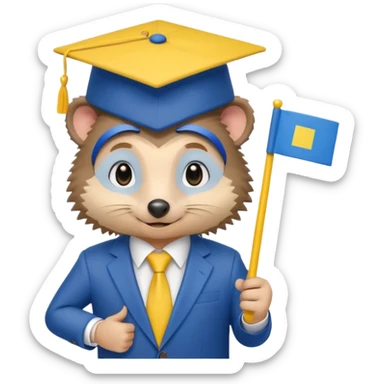 A hedgehog student in a suit in the color of the Ukrainian flag in a square academic cap sticker