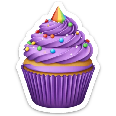 cupcake with purple frosting and rainbow sprinkles sticker