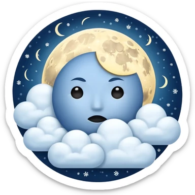 blue moon with no face and with clouds with snow and thunder with no face too sticker