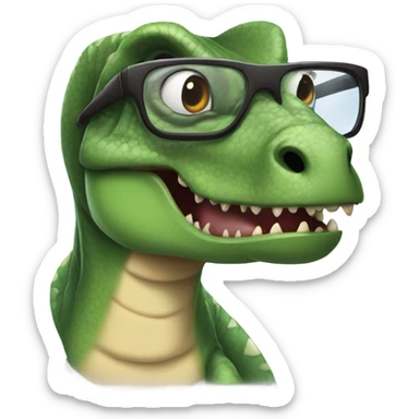 dinosaur with glasses licking a komodo dragon sticker