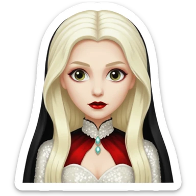 Bride of Dracula with long platinum blonde hair, ivory sequin outfit sticker