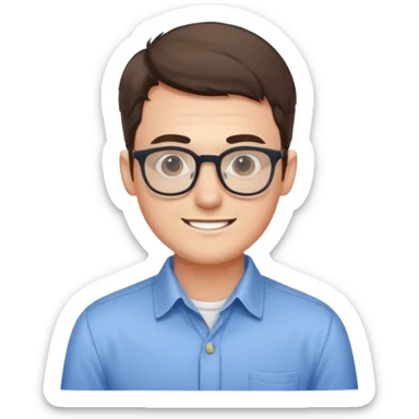 An outgoing marketer male in his late 20s, bespectacled and cheerful image sticker