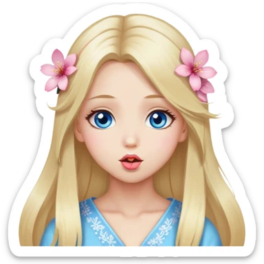 Girl with long blond hair and sakura accessories on her hair have blue eyes beautiful finish and she sending lovely kisses  sticker
