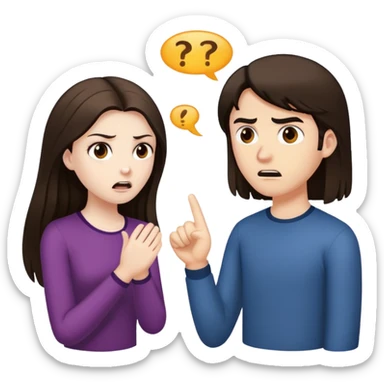 girl with long darke brown hair brown eyes and pale skin arguing with blond man sticker