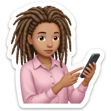 Medium brown woman with dreadlocks in Light pink shirt texting sticker