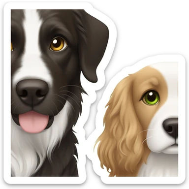 Girl with brown hair and green brown eyes next to a black golden retriever and épagneul breton black and White  sticker