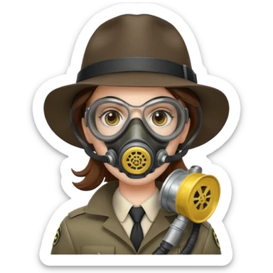 Hacker with a fedora with brown hair wearing a gasmask sticker