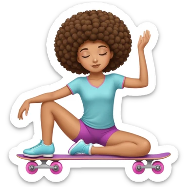 Chica morena con pelo afro durmiendo ,haciendo ejercicio de patinaje y yoga sticker