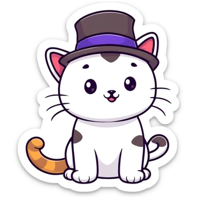 playful cat with a fancy hat sticker