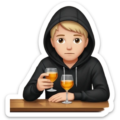 Caucasian in black hoodie sitting sad at bar sticker