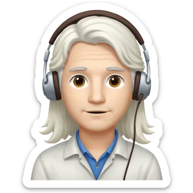 young pc tech guy with long wavy white hair, brown eyebrows, no glasses sticker