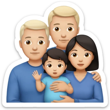 Family of 3, white dad, Asian mom and mixed 1 year old in between parents  sticker