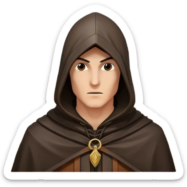 icon featuring Assasin's Creed in an iconic assassin's hood, standing tall against the backdrop of Florence. The design captures the essence of adventure, with intricate details of historical architecture and a sense of mystery. The character is poised, ready for action. transparent background. sticker