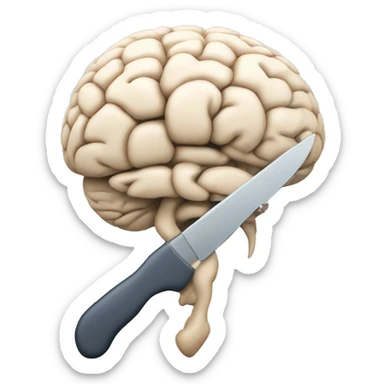 a brain with a surgical knife sticker