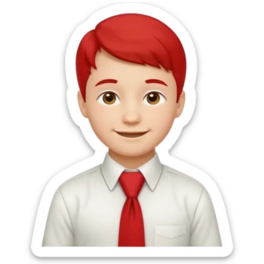 A Soviet schoolboy emoji — smiling young boy wearing a white shirt and a bright red pioneer necktie (scarf) neatly tied around his neck. No hat or headwear. Flat minimal emoji style with clean lines, simple colors, friendly expression, Apple emoji aesthetic. sticker