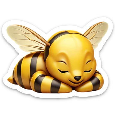 Meme-Worthy Cute Sleeping Hornet Portrait Emoji, Head resting peacefully with a contented smile, showcasing a compact, striped body with softly closed wings and eyes gently closed in serene slumber, Simplified yet adorably endearing features, highly detailed, glowing with a soft, drowsy glow, high shine, relaxed and utterly lovable, stylized with an air of playful laziness, soft glowing outline, capturing the essence of a sleeping hornet that feels destined to become the next viral icon of adorable rest! sticker