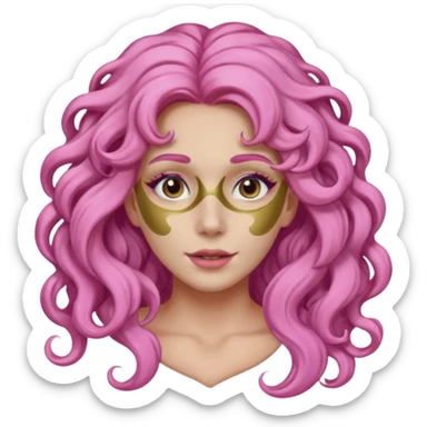 pink haired very long curly haired woman with full full face clay mask sticker