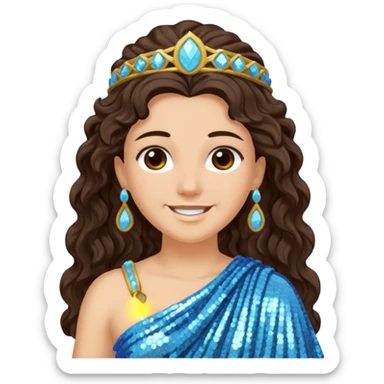 Minerva, Goddess of Wisdom from Roman Deities with long dark brown wavy hair, light blue sequin toga sticker