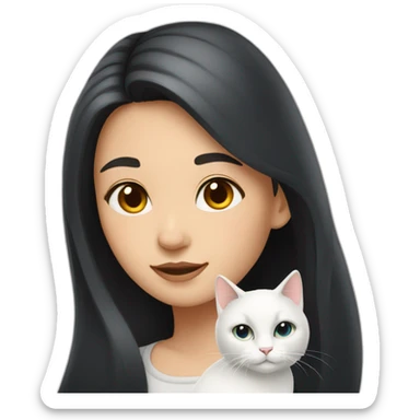 A girl with long dark hair and a white cat on her shoulder sticker