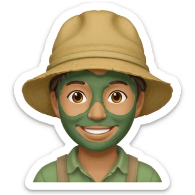 messy green full face clay mask and tourist hat  sticker