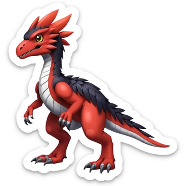 Dark Furry feather-mane Cool Edgy shiny Digimon-Fakemon-Guilmon-Velociraptor-Dinosaur-Drake full body   sticker