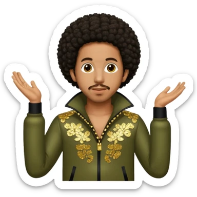 Ludacris with dark brown afro hair, olive sequin outfit sticker