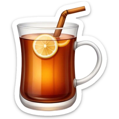 Cinematic Realistic Turkish Tea Pop Culture Emoji, featuring an inviting portrayal of a steaming glass of Turkish tea rendered with rich textures and warm, convivial lighting. sticker
