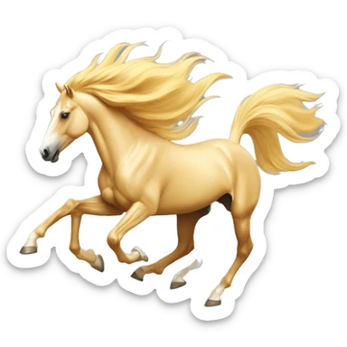 Yellow palomino horse with long flowing mane galloping with prosthetic leg, slender horse, solid yellow horse, running, yellow horse galloping with prosthetic leg, pretty horse sticker
