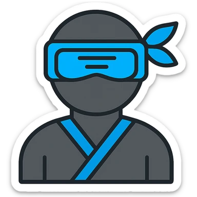 A ninja with a futuristic visor and DeepSeek blue accents, in a clean, minimal style. sticker