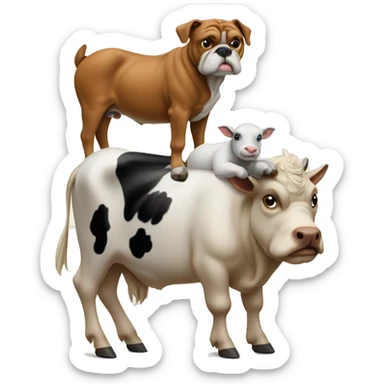 A Yale bulldog on top of a goat on top of a Horse on top of a cow sticker
