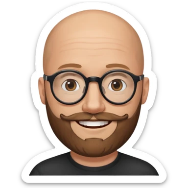 40-year-old white man, bald with a brown beard, wearing round black glasses sticker