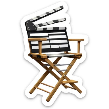 Icon for Directing: a director's chair, a film script, a clapperboard and a spotlight. The icon should represent the creative and technical aspects of directing in theater and film, with focus on storytelling and leadership. Transparent background. sticker